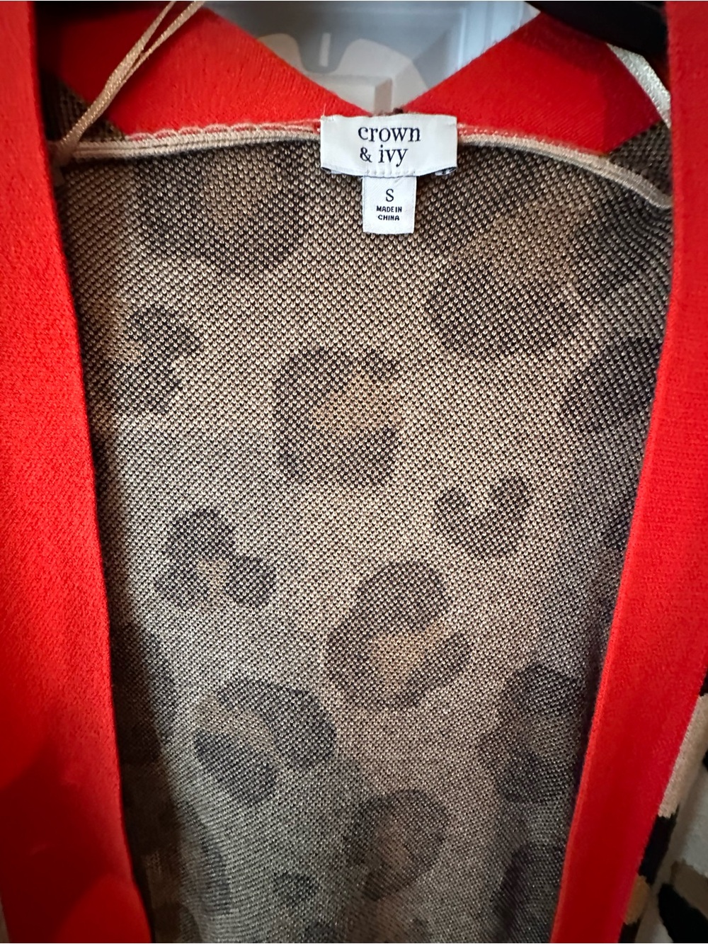 crown & ivy Orange Open Front Jacket with Leopard Print Lining